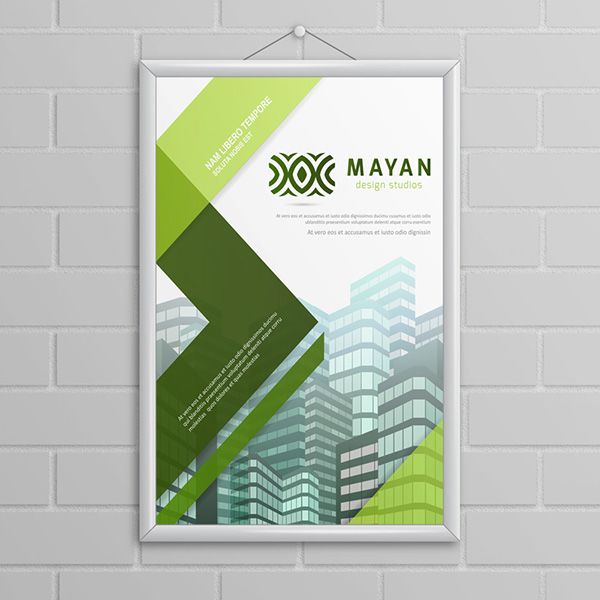 Vector Image of a Framed Example Poster Design Hanging on a White Cinderblock Wall