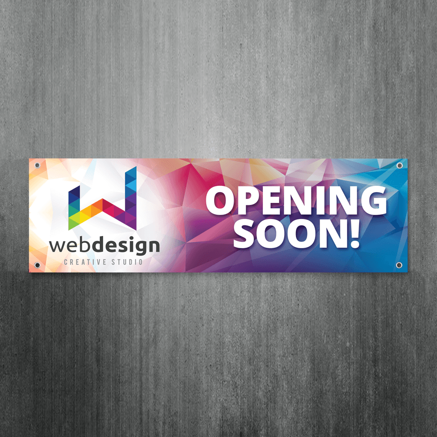 A large banner with a brand logo next to the words OPENING SOON.