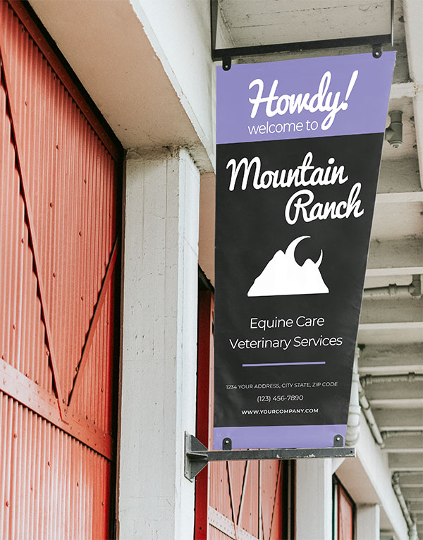 Outdoor building sign for Mountain Ranch Equine Center Veterinary Services.