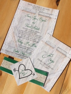 Rustic green and white Wedding Invitation RSVP