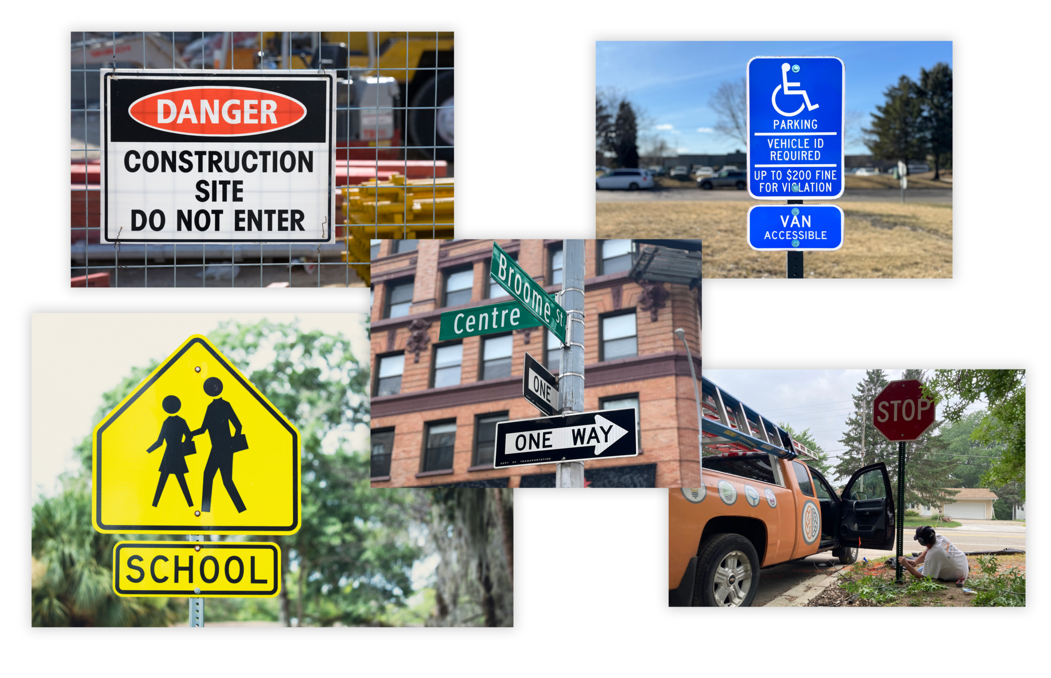 Traffic and parking signs