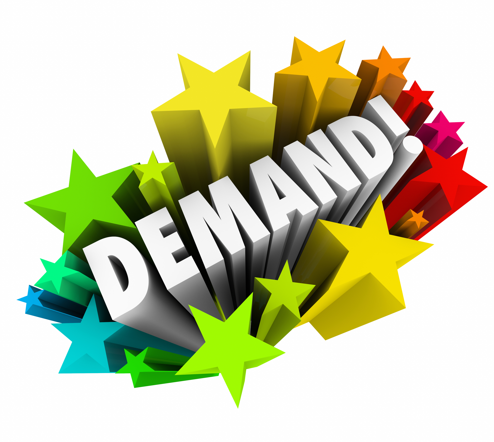 Demand word in colorful stars to illustrate rising, increasing or improving market response to your products or services